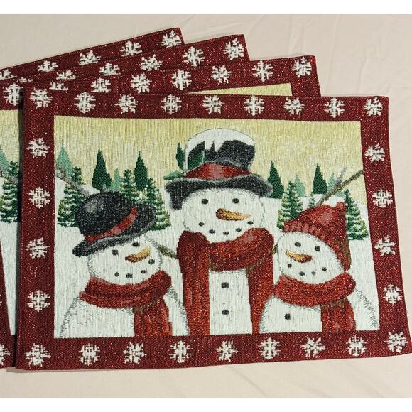 St. Nicholas Square Christmas Holiday Yuletide Snowmen Lined Placemats Set of 4 - Picture 2 of 7